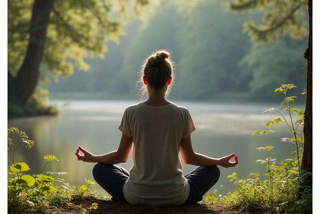 Mujer meditando en la naturaleza